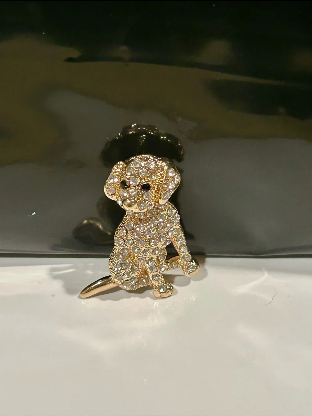 Gold Crystal Dog Brooch - Sparkling Pet Pin